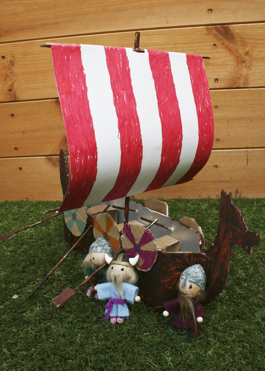 DIY juice carton Viking longboat and figurines