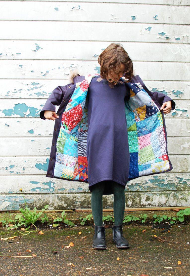 Waterproof parka with quilted patchwork lining