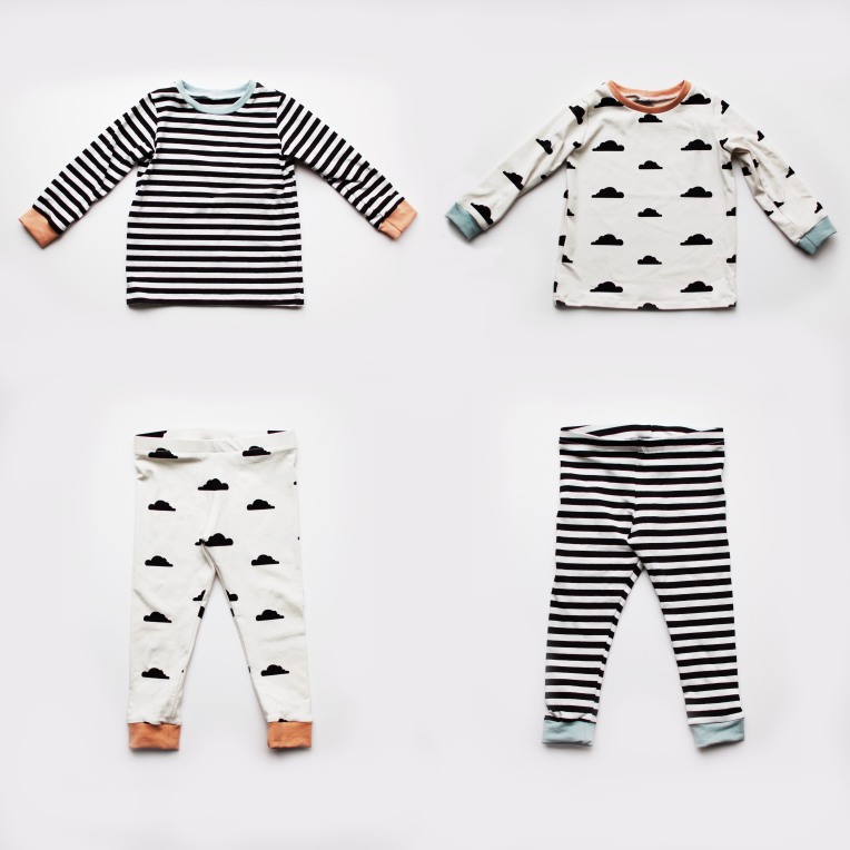 monochrome pyjamas for twins in nosh organics